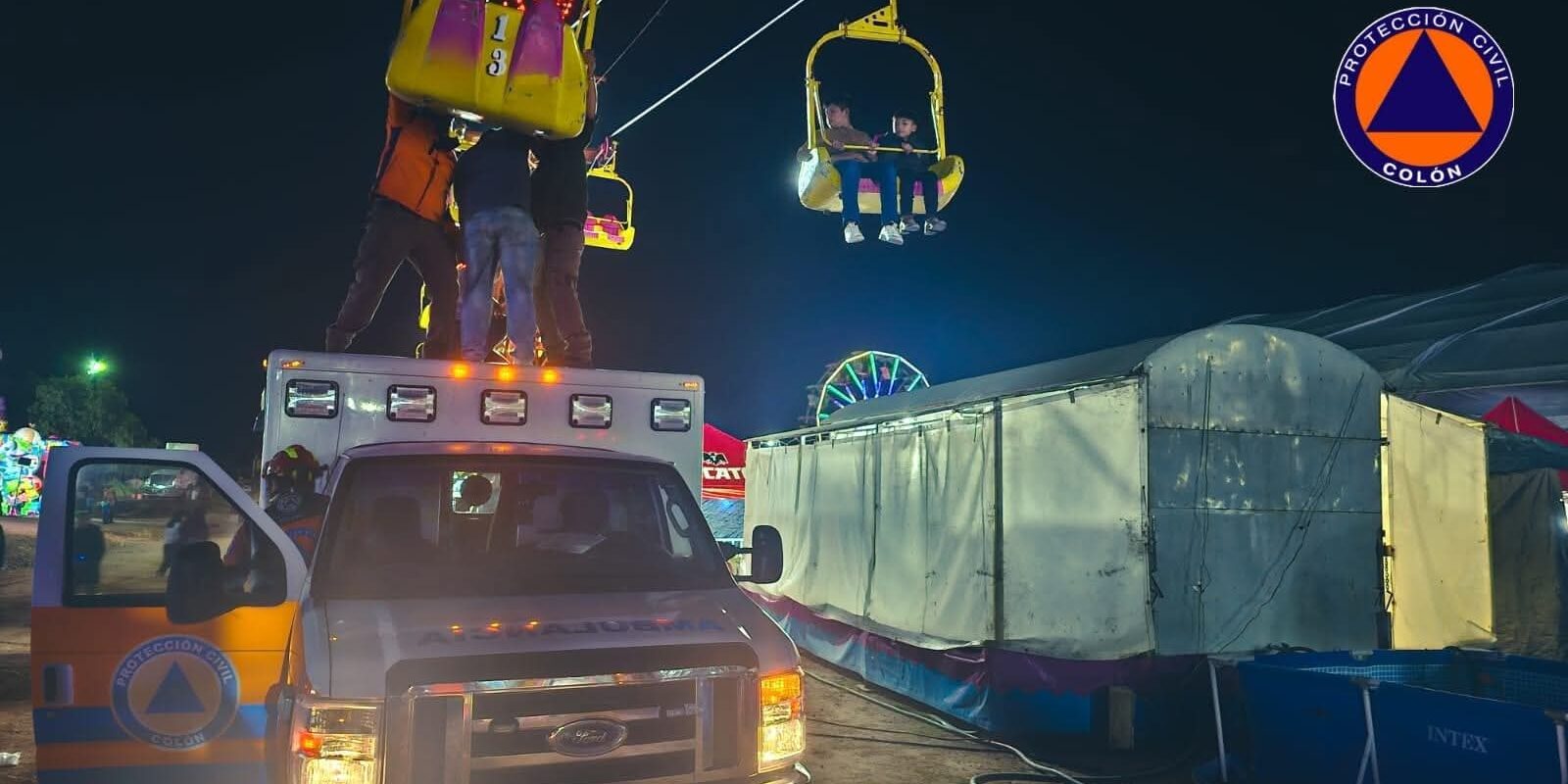 Protección Civil Municipal de Colón Realiza Evacuación Exitosa en Juego Mecánico “Teleférico”
